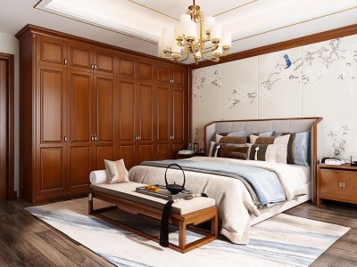 新中式家居卧室3D模型下载